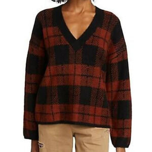 Rails Colleen Rust Black Plaid Sweater V-Neck Women's Size Medium New With Tags